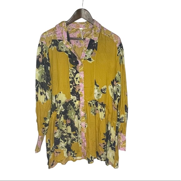NWOT Free People Yellow Floral Brunch A ButtonUp Mini Dress/Blouse S - Picture 7 of 16